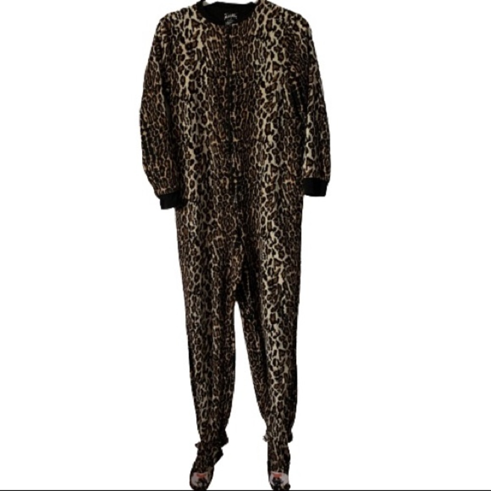 Nick & Nora Sleepwear Footed PJ Pajamas Unionsuit Leopard Cheetah Cat Fleece S